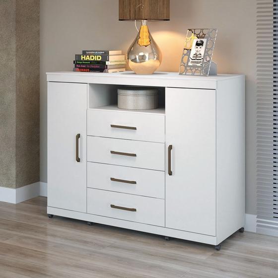 Imagem de Cômoda Com Rodízios 2 Portas 4 Gavetas Master Branco - Santos Andirá