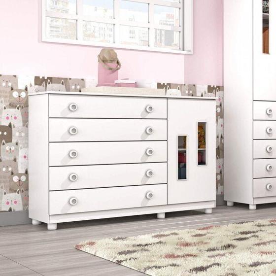 Cômoda de Bebê 1 Porta 5 Gavetas com pés Evolution Tcil Móveis Menor preço em Cômoda de Bebê 1 Porta 5 Gavetas com pés Evolution Tcil Móveis