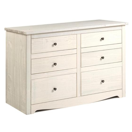 Cômoda de Madeira Maciça com 6 Gavetas Branco Envelhecido Menor preço em Cômoda de Madeira Maciça com 6 Gavetas Branco Envelhecido