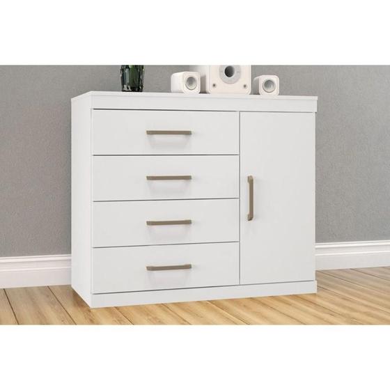 Imagem de Cômoda de Quarto 1.4 Plus c/ 1 Porta e 4 Gavetas Branco - Santos Andirá