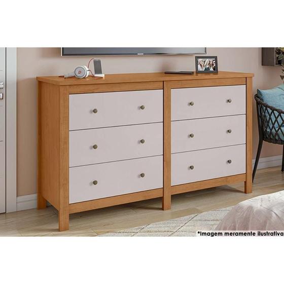 Imagem de Cômoda de Quarto Horizontal Maggiore c/ 6 Gavetas Amendoa/Off White - Lopas