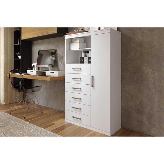 Imagem de Cômoda de Quarto Marabá 1.6 c/ 1 Porta 2 Nichos e 6 Gavetas Branco - Santos Andirá