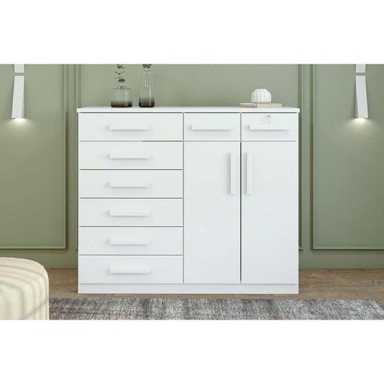 Imagem de Cômoda de Quarto Toronto New c/ 2 Portas e 8 Gavetas Branco - Lopas