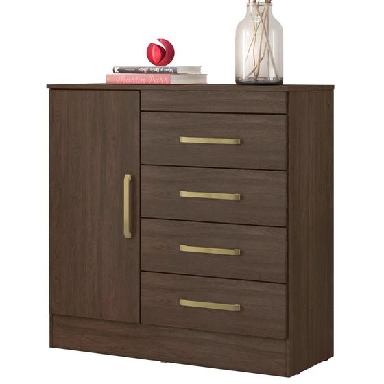 Imagem de Cômoda Demobile Montevideu 4 gavetas com sapateira 1 porta Ebano Touch 105