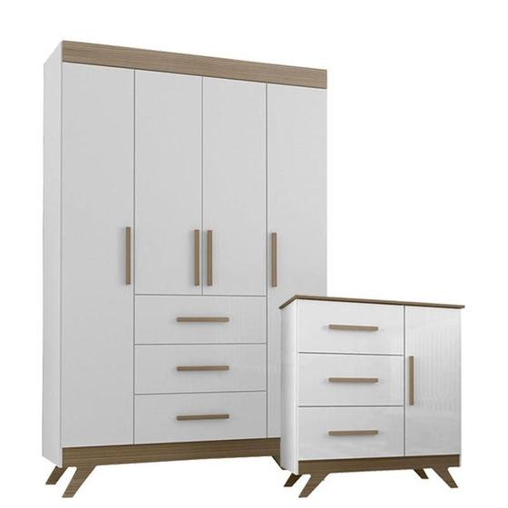 Cômoda e Guarda Roupa Infantil Retrô Vitória Branco Brilho Wengue - Canaã Menor preço em Cômoda e Guarda Roupa Infantil Retrô Vitória Branco Brilho Wengue - Canaã