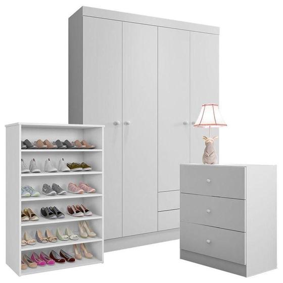 Imagem de Cômoda E Guarda Roupa Louise E Sapateira Laís Branco Brilho - Ajl