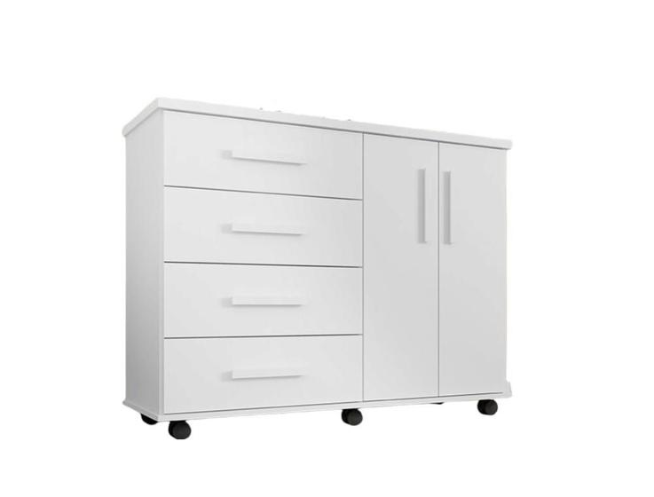 Imagem de Cômoda Encanto Para Quartos Com 4 Gavetas e 2 Portas Cor Branca