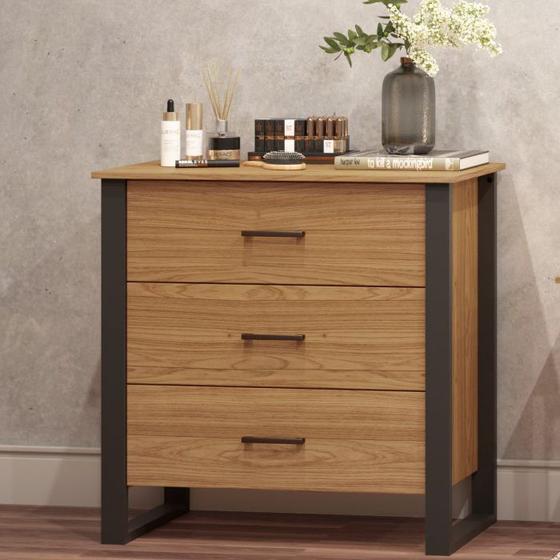 Imagem de Cômoda Estilo Industrial 89,5cm com 3 gavetas 100% MDF F38 Pradel Móveis