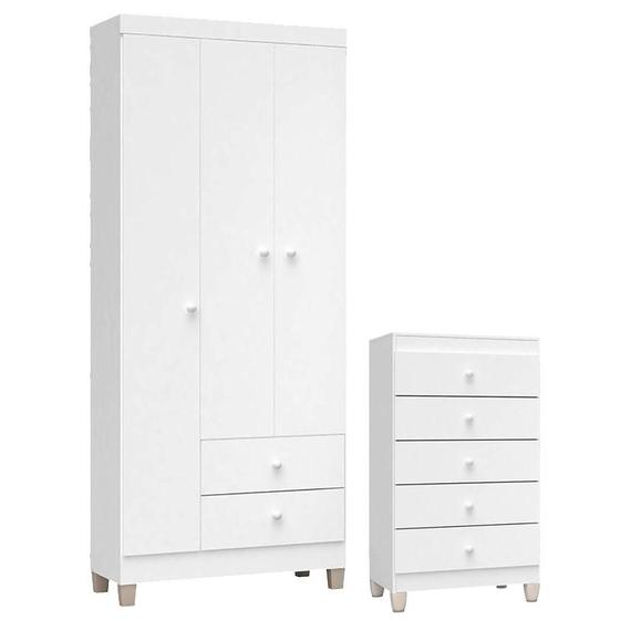 Cômoda Gaveteiro e Guarda Roupa 3 Portas Ternura Baby Branco Flex Incorplac Menor preço em Cômoda Gaveteiro e Guarda Roupa 3 Portas Ternura Baby Branco Flex Incorplac