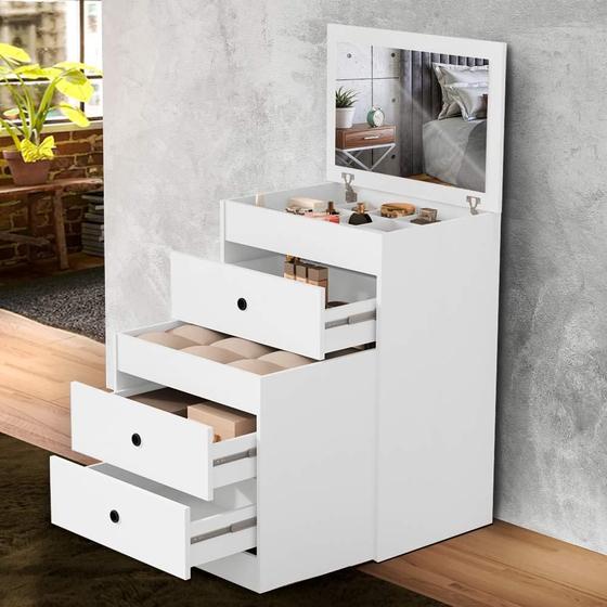 Imagem de Comoda Grande 3 Gavetas e Banqueta Branco Shop JM