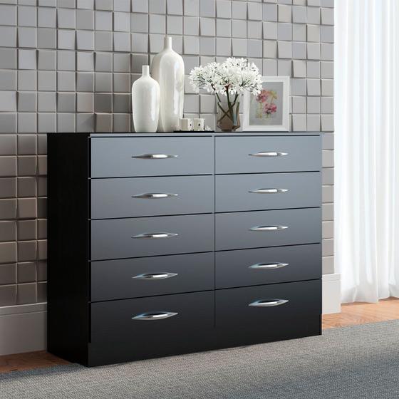 Cômoda Grande para Quarto 117 x 92 x 40 Cm 10 Gavetas MDP Preto - MENU Menor preço em Cômoda Grande para Quarto 117 x 92 x 40 Cm 10 Gavetas MDP Preto - MENU