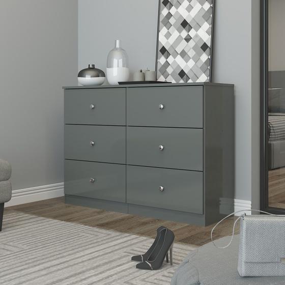 Imagem de Cômoda Grande para Quarto Casal 6 Gavetas 110x80cm Cinza 6513