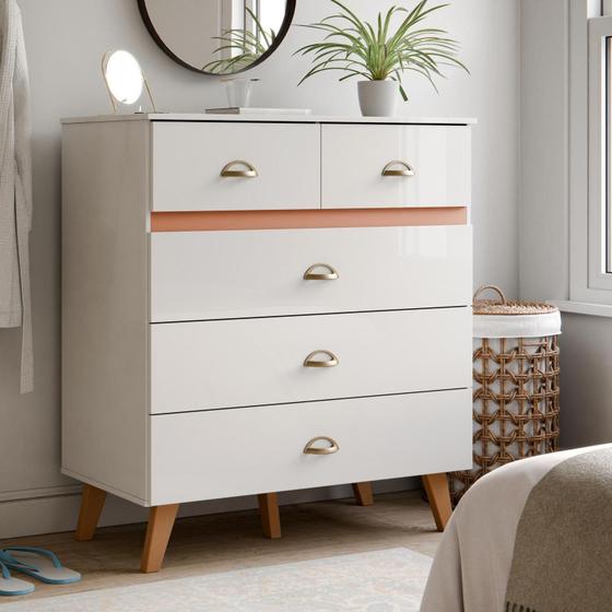 Imagem de Cômoda Ibiza Organizadora De Roupa Para Quarto Grande Estilo Retrô Com 5 Gavetas