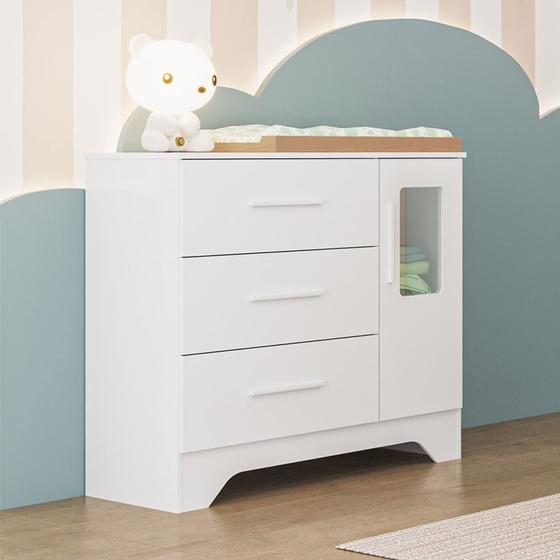 Imagem de Cômoda Infantil 1 Porta com Janela Retangular e 3 Gavetas 100% Mdf Liam