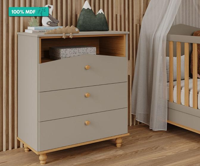 Imagem de Cômoda Infantil 100% MDF 3 Gavetas Casinha Permobili Fendi/Nature 