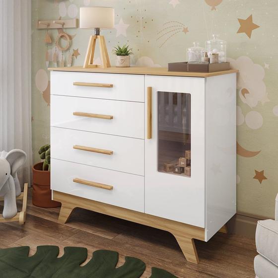 Imagem de Cômoda Infantil 118,6cm 1 Porta com Janela 4 Gavetas 100% Mdf Retrô Espresso Móveis