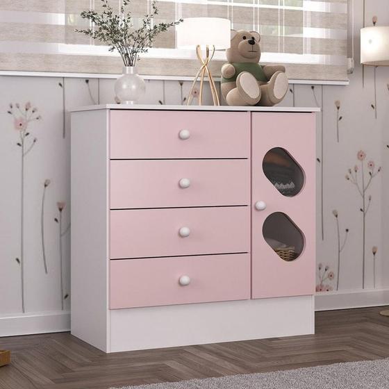Imagem de Cômoda Infantil 3 Gavetas 1 Porta com Janela Maya Rodial