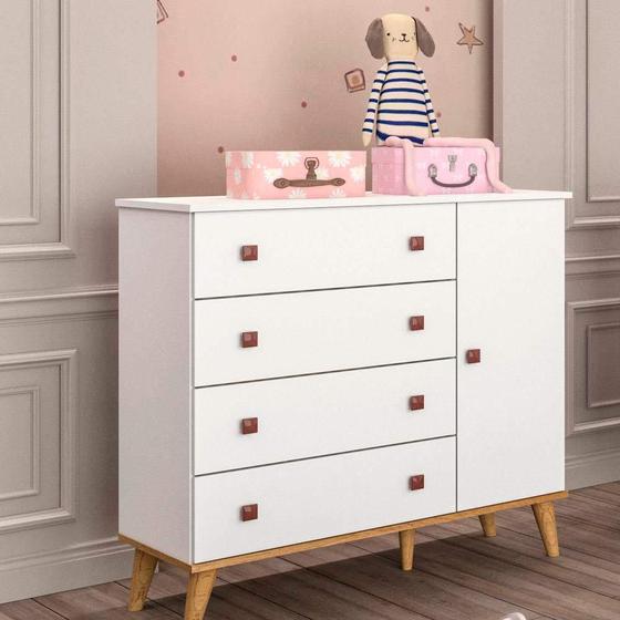 Cômoda Infantil 4 Gavetas com Porta Fraldário Retro Branco Carolina Baby Menor preço em Cômoda Infantil 4 Gavetas com Porta Fraldário Retro Branco Carolina Baby