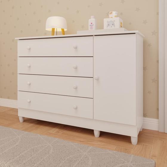 Imagem de Cômoda Infantil 4 Gavetas com Porta Fraldario Taís Branco Carolina Baby