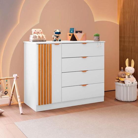 Imagem de Cômoda Infantil Ayla 1 Porta 4 Gavetas 100% MDF Branco