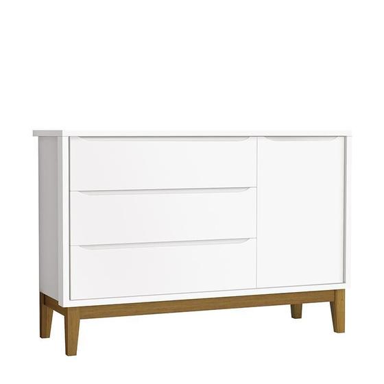 Imagem de Cômoda Infantil com Porta e 3 Gavetas Classic Branco Fosco com Pés Amadeirado - Reller Móveis