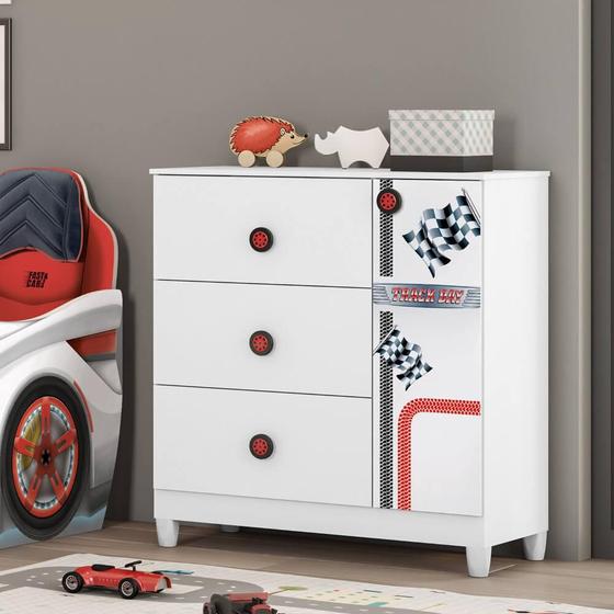 Imagem de Cômoda Infantil Fast Car com 3 Gavetas - Branco