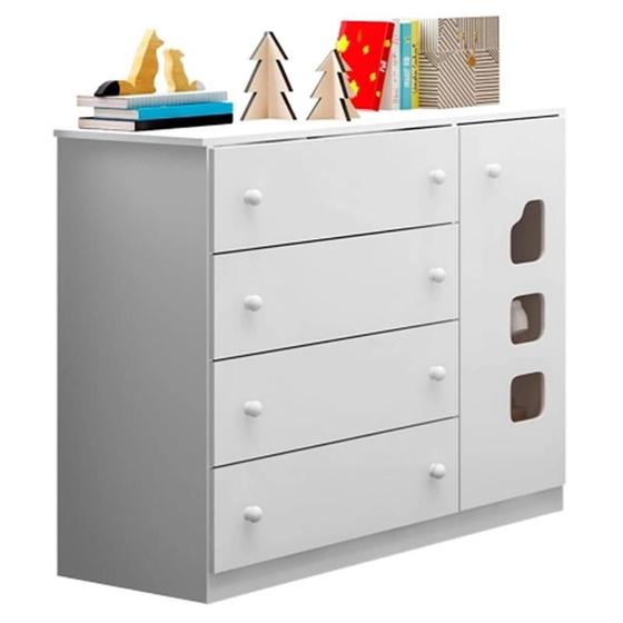 Imagem de Cômoda Infantil Lívia 1 Porta e 4 Gavetas Branco - Phoenix Baby