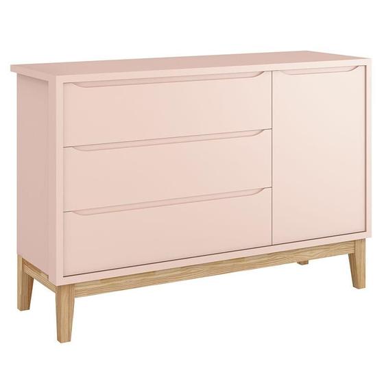 Imagem de Cômoda Infantil New Classic com Porta Rosa com Pés Madeira Natural  Reller