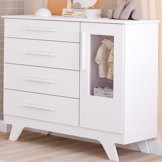 Imagem de Cômoda Infantil Retro 1 Porta 4 Gavetas MDF Faura