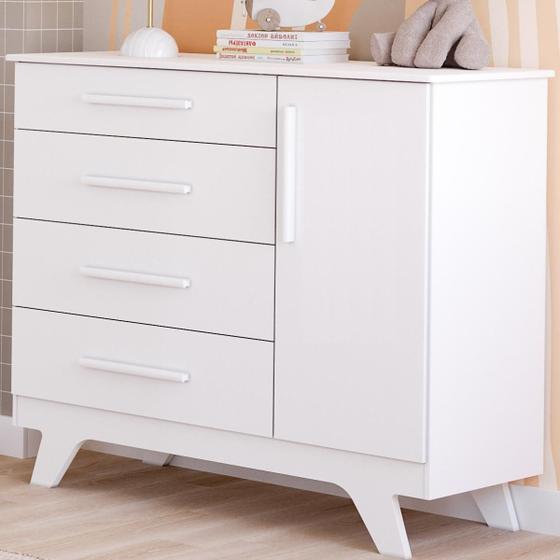 Imagem de Cômoda Infantil Retro 1 Porta Lisa 4 Gavetas MDF Faura