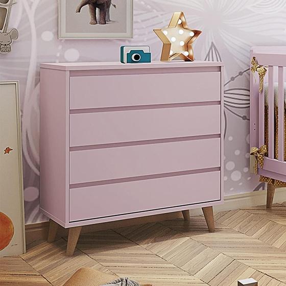 Cômoda Infantil Retrô 4 Gavetas Lorena Rosa Fosco Carolina Baby Menor preço em Cômoda Infantil Retrô 4 Gavetas Lorena Rosa Fosco Carolina Baby