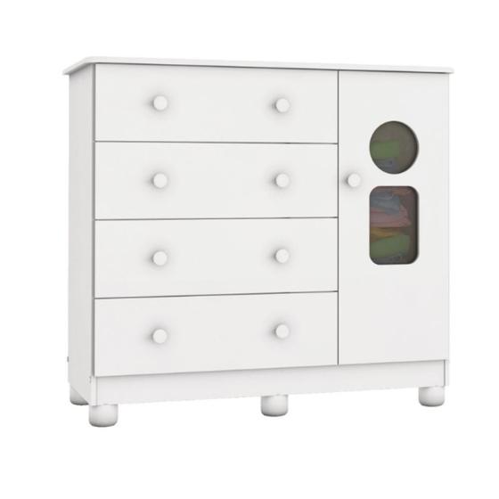 Imagem de Cômoda Infantil Tedy Peroba Branco 100%MDF 1 Porta 4 Gavetas