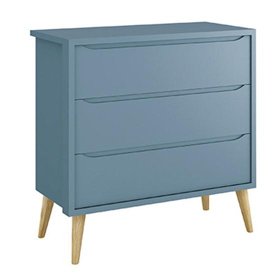 Imagem de Cômoda Infantil Theo 3 Gavetas Azul Fosco com Pés Madeira Natural - Reller Móveis