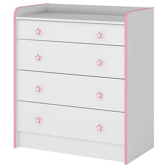 Cômoda Infantil Trocador Doce Sonho 4 Gavetas Branco/ Rosa - Qmovi 2523 Menor preço em Cômoda Infantil Trocador Doce Sonho 4 Gavetas Branco/ Rosa - Qmovi 2523