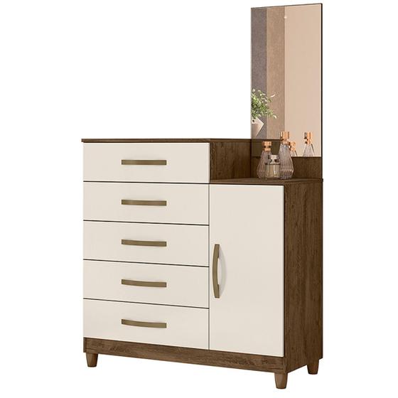 Imagem de Cômoda Lisboa 104cm 1 Porta com Espelho Castanho Wood Off White Moval