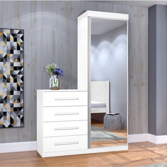 Cômoda Multiuso com Espelho 1 Porta 4 Gavetas Thor Menor preço em Cômoda Multiuso com Espelho 1 Porta 4 Gavetas Thor