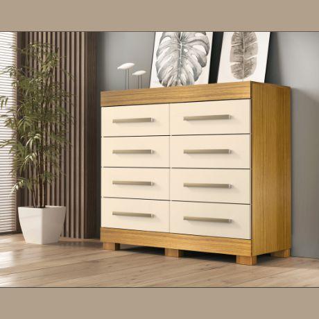 Imagem de Cômoda Nalu 8 Gavetas Nature/Off White ACP Móveis 100%MDF