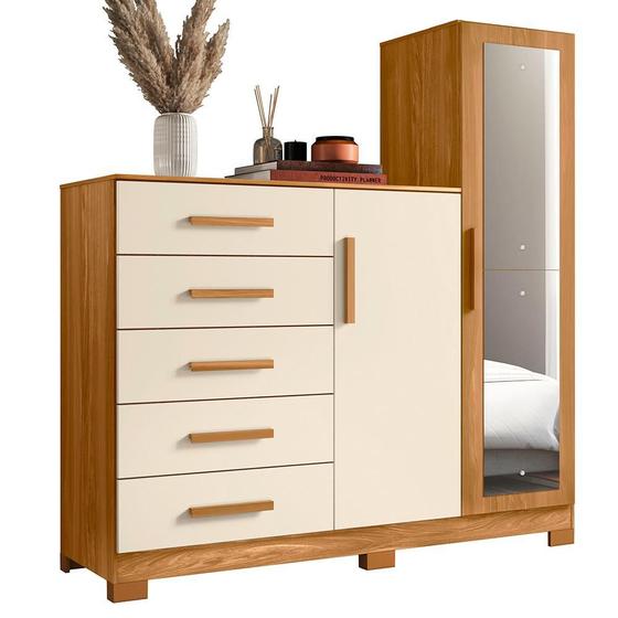 Imagem de Comoda New Master Quarto Com 5 Gavetas 2 Portas e Espelho