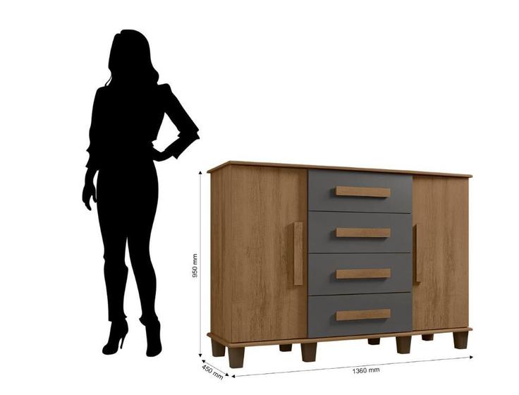Imagem de Cômoda/Organizador/Multiuso/Sapateira BAR Modelo Retrô 2 portas Com Prateleiras Internas e 4 Gavetas Com Corrediças telescópicas Cor Cinamomo/Grafite