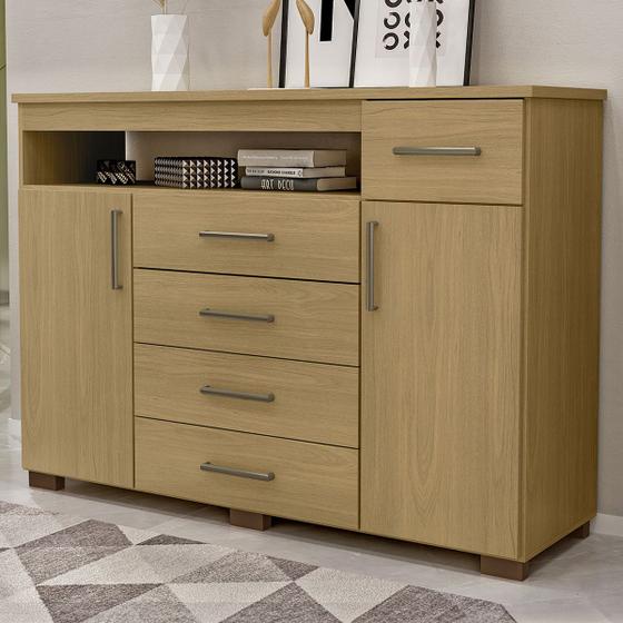 Imagem de Cômoda Oslo 2 Portas 5 Gavetas Castanho - Mx Móveis