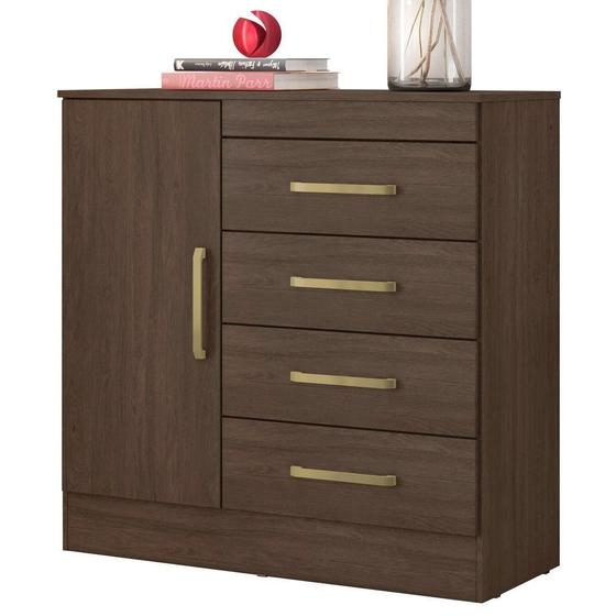 Imagem de Cômoda P/ Quarto 1 Porta 4Gav Montevideu D02 Ebano Touch