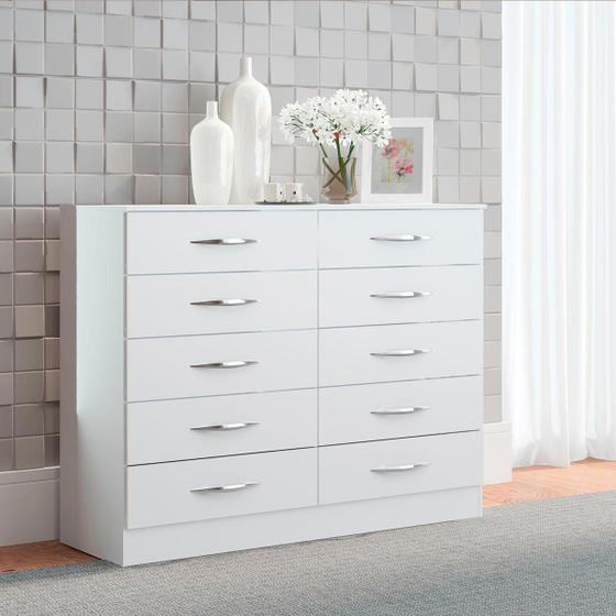 Cômoda para Quarto 10 Gavetas MDP Branco 117 x 92 Cm - PRIME Menor preço em Cômoda para Quarto 10 Gavetas MDP Branco 117 x 92 Cm - PRIME
