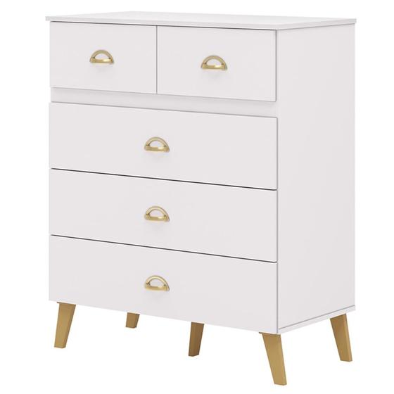 Imagem de Cômoda Para Quarto 91cm 5 Gavetas Gaby Flex Branco/Camarim V02 - Mpozenato
