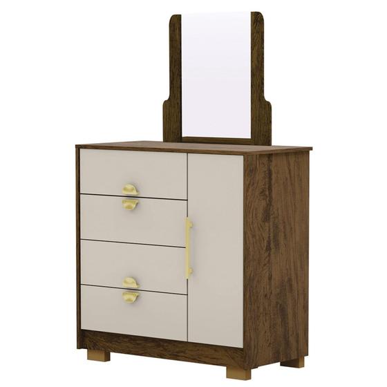 Imagem de Cômoda Para Quarto 93cm Com Espelho Nara Imbuia/Fendi V02 - Mpozenato