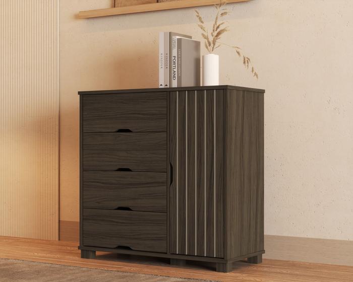 Imagem de Cômoda Para Quarto Com 4 Gavetas 1 Porta Sapateira Estilo Retro Com Design Moderna Linha Bela