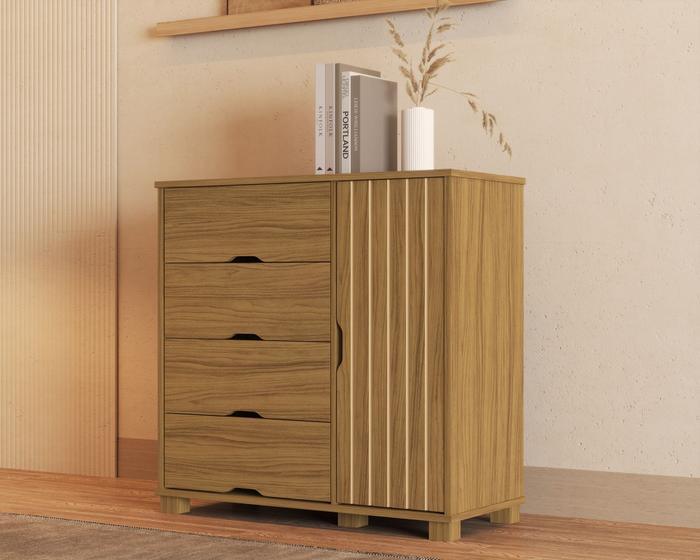 Imagem de Cômoda Para Quarto Com 4 Gavetas 1 Porta Sapateira Estilo Retro Com Design Moderna Linha Bela