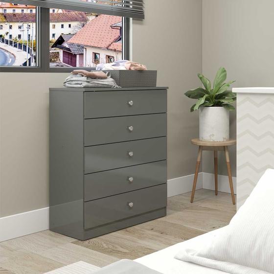 Imagem de Cômoda para Quarto com 5 Gavetas 75x91cm London Cinza 6505