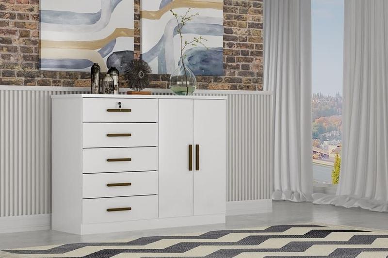 Imagem de Cômoda para Quarto com Sapateira 5 Gavetas - Seul-Branco - Móveis Novo Horizonte