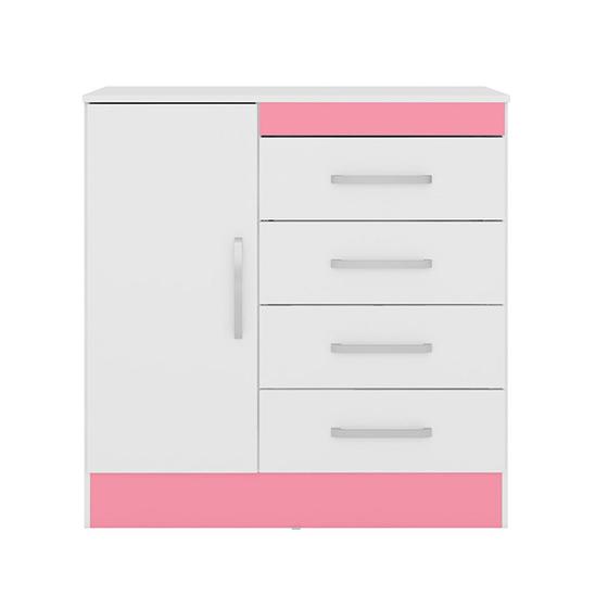 Imagem de Cômoda para quarto de bebê 4 Gavetas 91cm Montevideu 4290 Branco Rosa Flex Demóbile