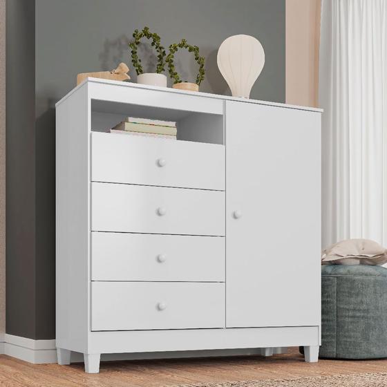 Cômoda para Quarto de Bebê e Infantil com Sapateira Baby Kid's 4 Gavetas Cor Branco - Incorplac Móveis Menor preço em Cômoda para Quarto de Bebê e Infantil com Sapateira Baby Kid's 4 Gavetas Cor Branco - Incorplac Móveis